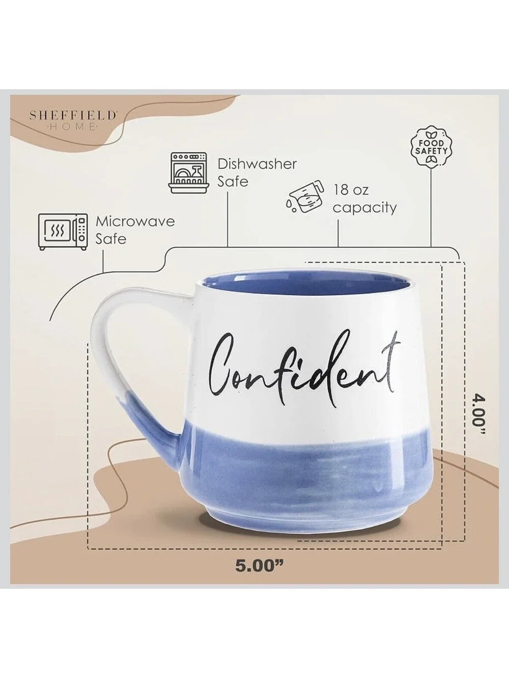 CONFIDENT 20 oz Coffee Mugs, Large Mugs Light Blue White Cilorblock
